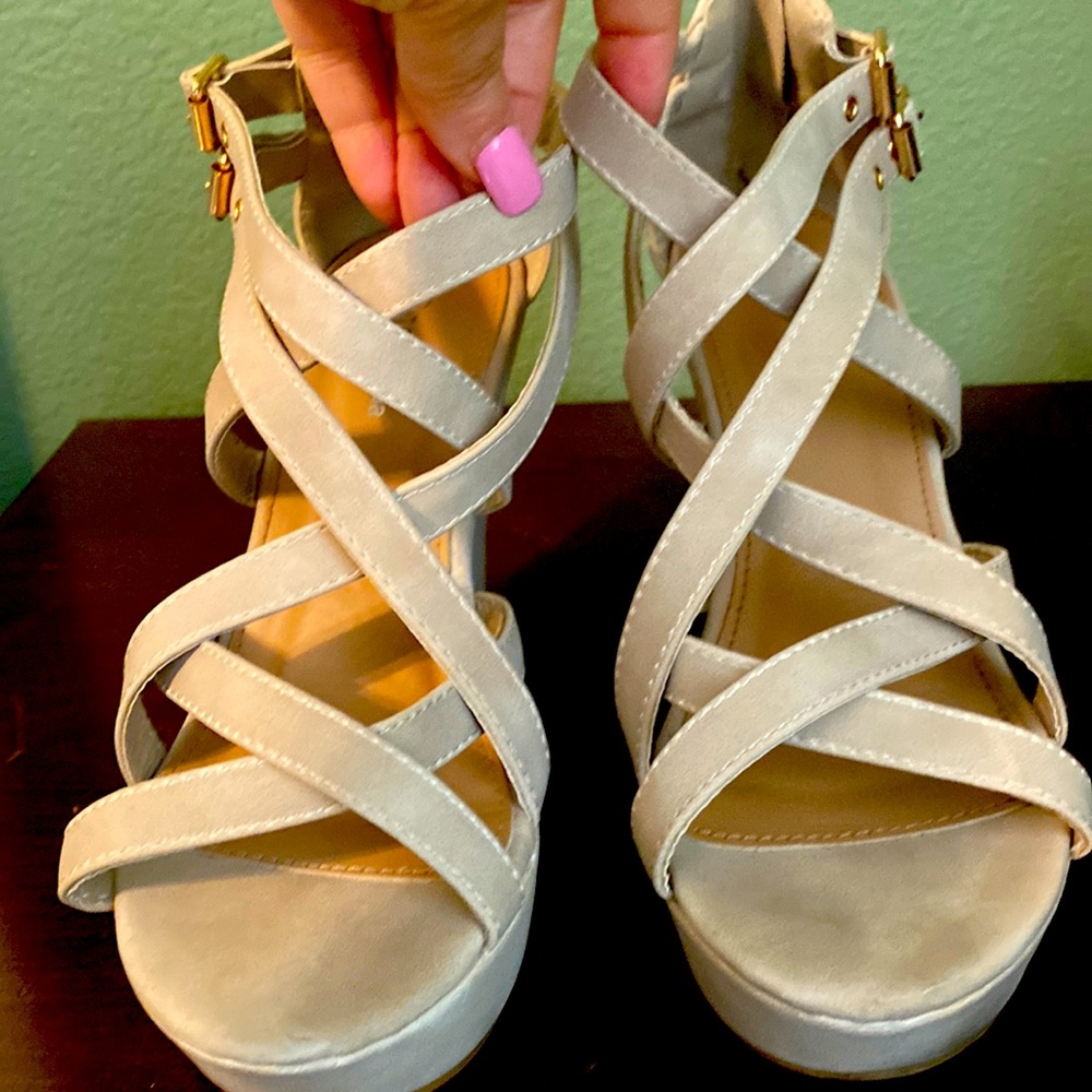 New in Box Size 8 Strappy Wedge Heels by Top Moda